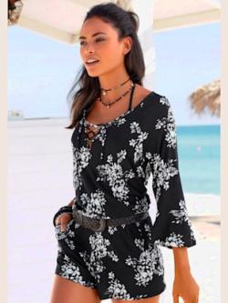 Combinaison manches 3/4 évasées, couleur noir, taille 38, marque LASCANA - helline