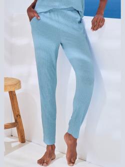 Bas de pyjama pantalon de nuit en matière côtelée douce, couleur : bleu clair à motifs, taille 34/36, marque s.Oliver, 92% modal;8% élasthanne -
