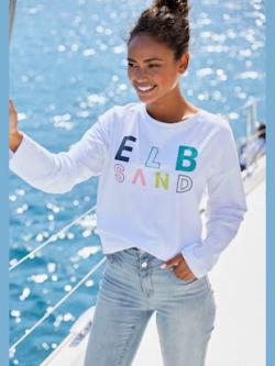 Sweat-shirt encolure ronde, couleur blanc, taille L (42), marque Elbsand - helline