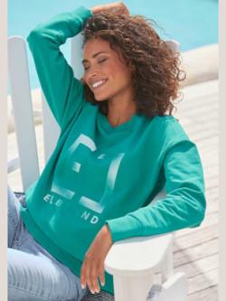 Sweat-shirt encolure ronde avec bords-côtes, couleur vert, taille M (40), marque Elbsand - helline