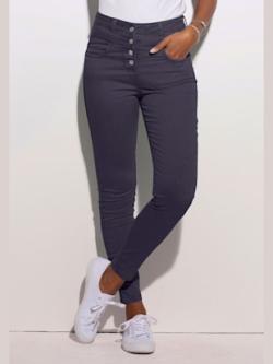 Jean taille haute, fermeture boutonnée devant, couleur marine - HELLINE