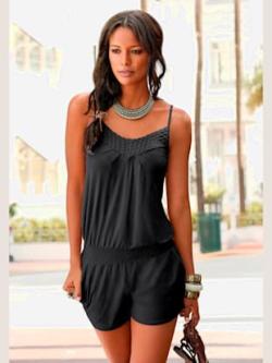 Combinaison de plage à bretelles spaghetti, couleur noir, taille 42, marque LASCANA - helline