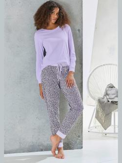 Haut de pyjama long, couleur : violet clair uni, taille 34/36, marque Vivance Dreams by Lascana, 100% coton - helline