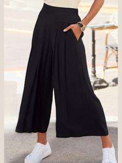 Pantalon large large ceinture avec élastique au dos, couleur noir, taille 44, marque LASCANA - helline