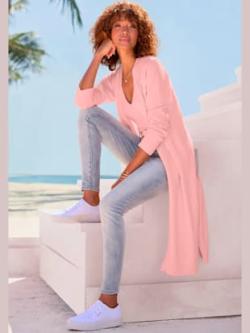 Débardeur en tricot encolure en v affinante, couleur rose, taille 34/36, marque LASCANA - helline