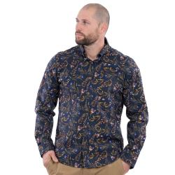 Chemise fleurie Ruckfield à manches longues rugby d\'Automne bleu marine