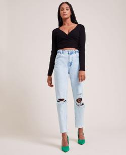 Jean mom trashé Femme - Couleur bleu - Taille 42 - Jean Femme - PIMKIE