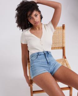 Short en jean bords roulottés Femme - Couleur bleu - Taille 44 - Short Femme - PIMKIE