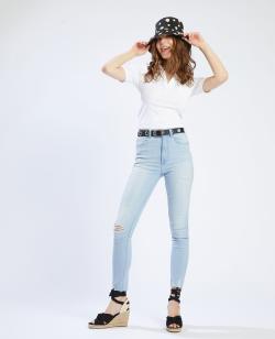 Jean skinny taille haute trashé Femme - Couleur bleu - Taille 38 - Jean Femme - PIMKIE