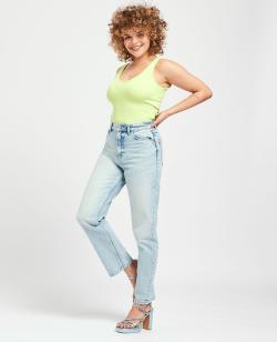 Jean droit effet délavé Femme - Couleur bleu - Taille 40 - Jean Femme - PIMKIE