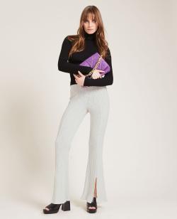 Pantalon flare en maille côtelée Femme - Couleur blanc - Taille S - Pantalon Femme - PIMKIE