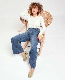 Jean large effet délavé Femme - Couleur bleu - Taille 44 - Jean Femme - PIMKIE