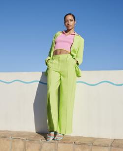 Pantalon large en toile fluide Femme - Couleur vert - Taille 32 - Pantalon Femme - PIMKIE