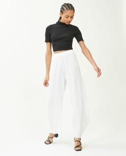 Pantalon large maille plissée Femme - Couleur blanc - Taille L - Pantalon Femme - PIMKIE