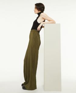 Pantalon large maille plissée Femme - Couleur vert - Taille L - Pantalon Femme - PIMKIE