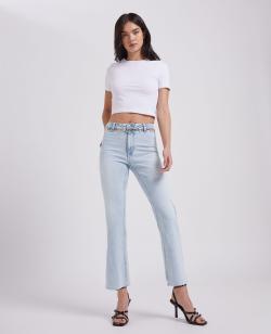Jean flare taille haute raw cut Femme - Couleur bleu - Taille 40 - Jean Femme - PIMKIE