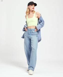Jean large effet délavé Femme - Couleur bleu - Taille 40 - Jean Femme - PIMKIE