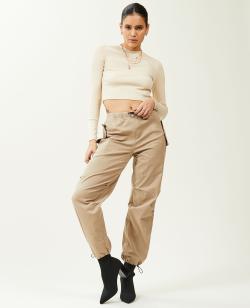 Pantalon parachute multipoche Femme - Couleur marron - Taille S - Pantalon Femme - PIMKIE