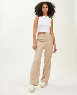 Pantalon droit et large effet lin Femme - Couleur blanc - Taille 34 - Pantalon Femme - PIMKIE