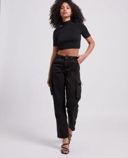 Pantalon droit cargo taille basse Femme - Couleur noir - Taille 40 - Femme - PIMKIE
