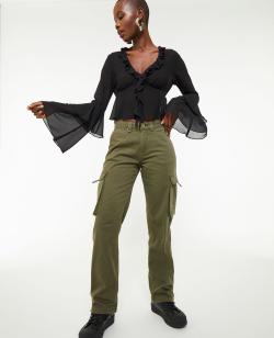 Pantalon cargo taille basse Femme - Couleur vert - Taille 38 - Pantalon Femme - PIMKIE