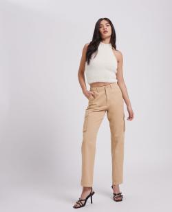 Pantalon droit cargo taille haute Femme - Couleur blanc - Taille 38 - Pantalon Femme - PIMKIE