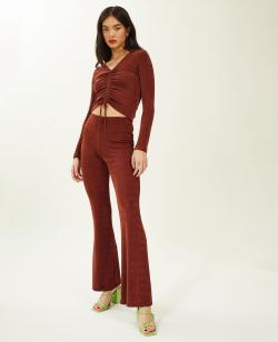Pantalon flare en tissu fluide Femme - Couleur marron - Taille XS - Pantalon Femme - PIMKIE