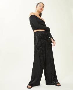 Pantalon large tissu satiné jacquard Femme - Couleur noir - Taille 42 - Pantalon Femme - PIMKIE