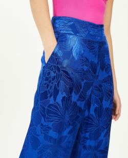Pantalon large tissu satiné jacquard Femme - Couleur bleu - Taille 40 - Pantalon Femme - PIMKIE