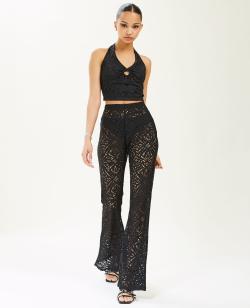 Pantalon flare en maille ajourée Femme - Couleur noir - Taille 36 - Pantalon Femme - PIMKIE