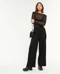 Pantalon large et droit rayures banquier Femme - Couleur noir - Taille 42 - Femme - PIMKIE