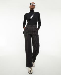 Pantalon droit avec fines rayures Femme - Couleur noir - Taille 38 - Femme - PIMKIE