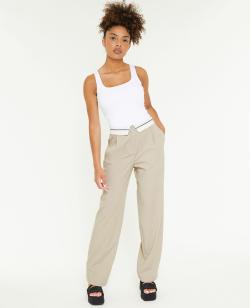 Pantalon droit avec ceinture fantaisie Femme - Couleur gris - Taille 42 - Pantalon Femme - PIMKIE