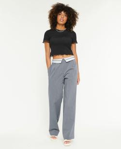 Pantalon droit avec ceinture fantaisie Femme - Couleur gris - Taille 42 - Pantalon Femme - PIMKIE