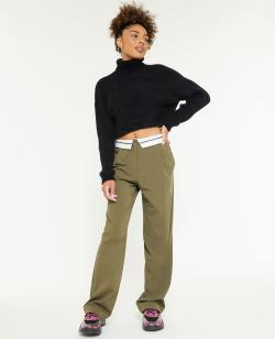 Pantalon droit avec ceinture fantaisie Femme - Couleur vert - Taille 38 - Pantalon Femme - PIMKIE
