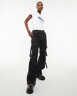 Jean cargo avec poches et sangles Femme - Couleur noir - Taille 36 - Jean Femme - PIMKIE