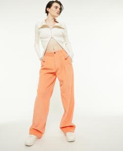 Pantalon velours droit avec pinces Femme - Couleur orange - Taille 34 - Pantalon Femme - PIMKIE