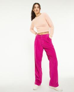 Pantalon velours droit avec pinces Femme - Couleur rose - Taille 40 - Pantalon Femme - PIMKIE