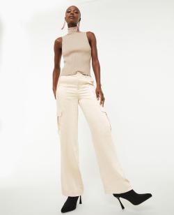 Pantalon cargo en satin Femme - Couleur marron - Taille 44 - Pantalon Femme - PIMKIE