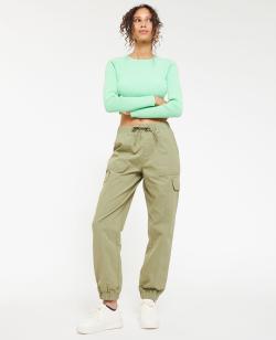 Pantalon cargo taille et bas élastiqués Femme - Couleur vert - Taille 44 - Pantalon Femme - PIMKIE