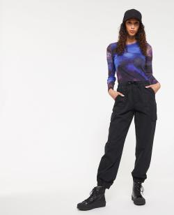 Pantalon cargo taille et bas élastiqués Femme - Couleur noir - Taille 44 - Pantalon Femme - PIMKIE