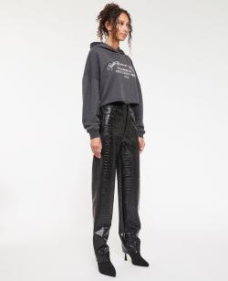 Pantalon droit en vinyle effet croco Femme - Couleur noir - Taille 34 - Pantalon Femme - PIMKIE