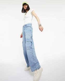 Jean cargo large Femme - Couleur bleu - Taille 36 - Jean Femme - PIMKIE