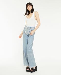 Jean Wide effet enduit métallisé Femme - Couleur gris - Taille 40 - Jean Femme - PIMKIE