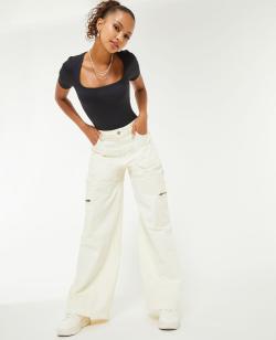 Pantalon ample cargo uni Femme - Couleur blanc - Taille 34 - Pantalon Femme - PIMKIE