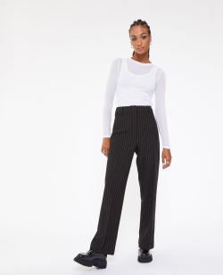 Pantalon city droit rayé Femme - Couleur noir - Taille 34 - Pantalon Femme - PIMKIE