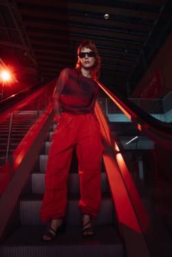 Pantalon parachute ceinture élastiquée Femme - Couleur rouge - Taille XS - Pantalon Femme - PIMKIE