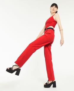 Jean droit et large Femme - Couleur rouge - Taille 44 - Jean Femme - PIMKIE