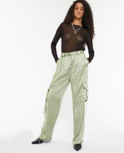 Pantalon cargo en satin Femme - Couleur vert - Taille 44 - Pantalon Femme - PIMKIE