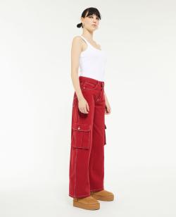 Pantalon cargo droit Femme - Couleur rouge - Taille 34 - Jean Femme - PIMKIE